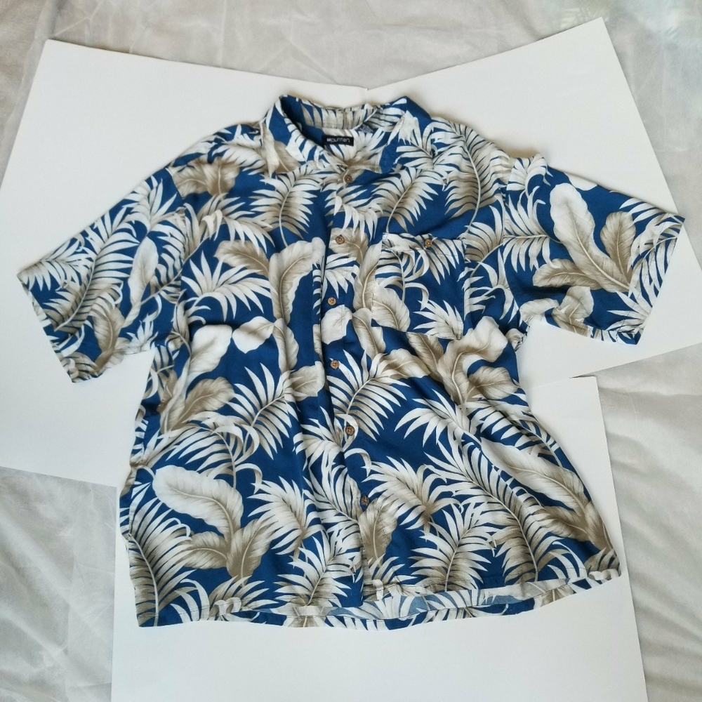 Puritan brand 100% viscose rayon aloha shirt, blue